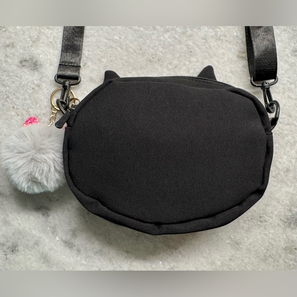New Black Cat Crossbody Shoulder Purse Bag w/ Pink & Gray Bag Charm - 8” x 6” - Picture 9 of 10